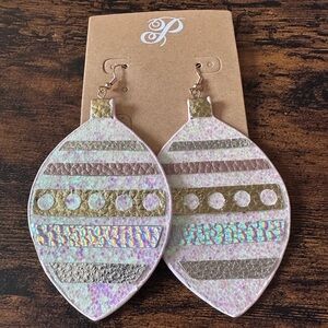 Plunder Striped Iridescent Leaf Drop Earrings - Pink, Gold & Silver
